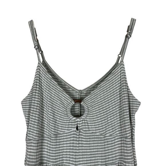 SO Wide Leg Jumpsuit Womens M Green White Striped O-Ring Sleeveless Coastal Boho - Picture 3 of 5